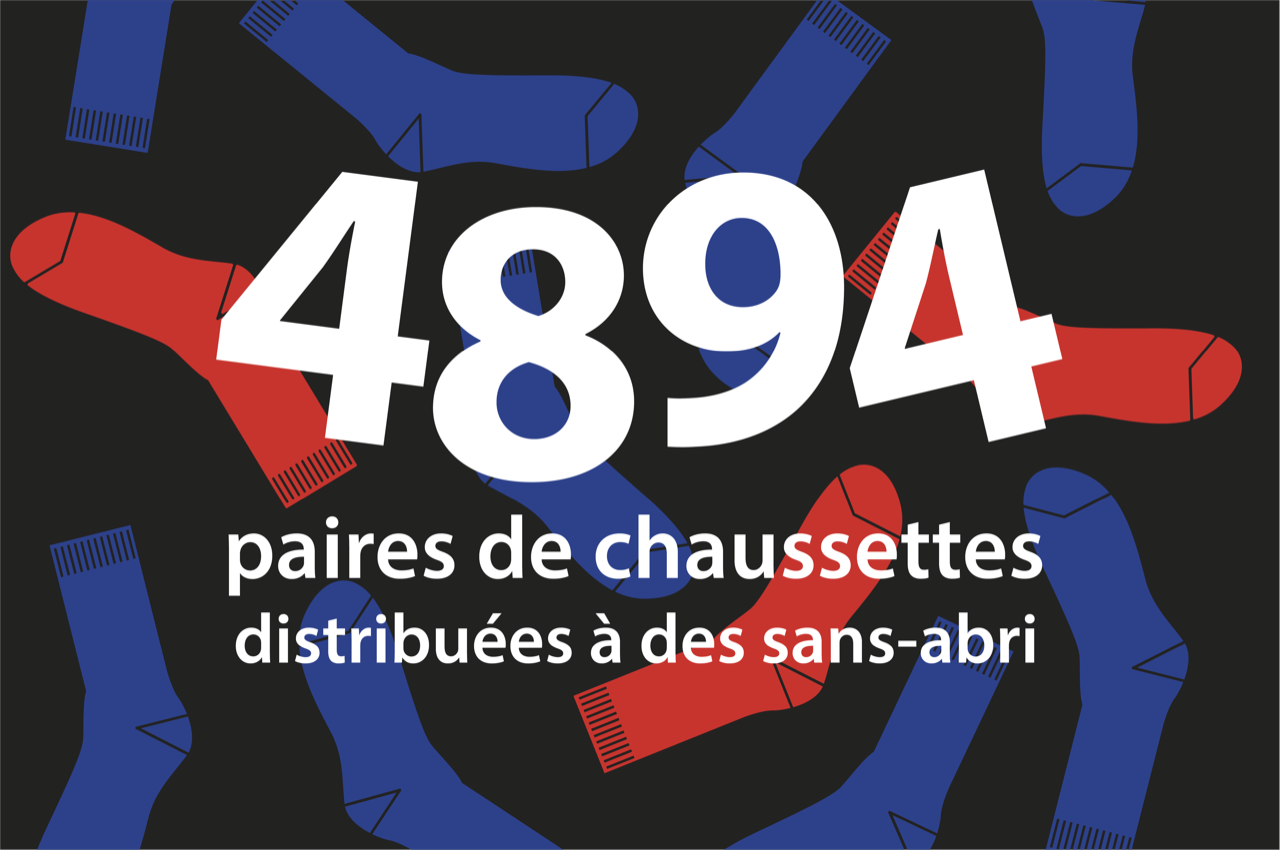 4894 paires de chaussettes données par Bonpied aux sans-abris